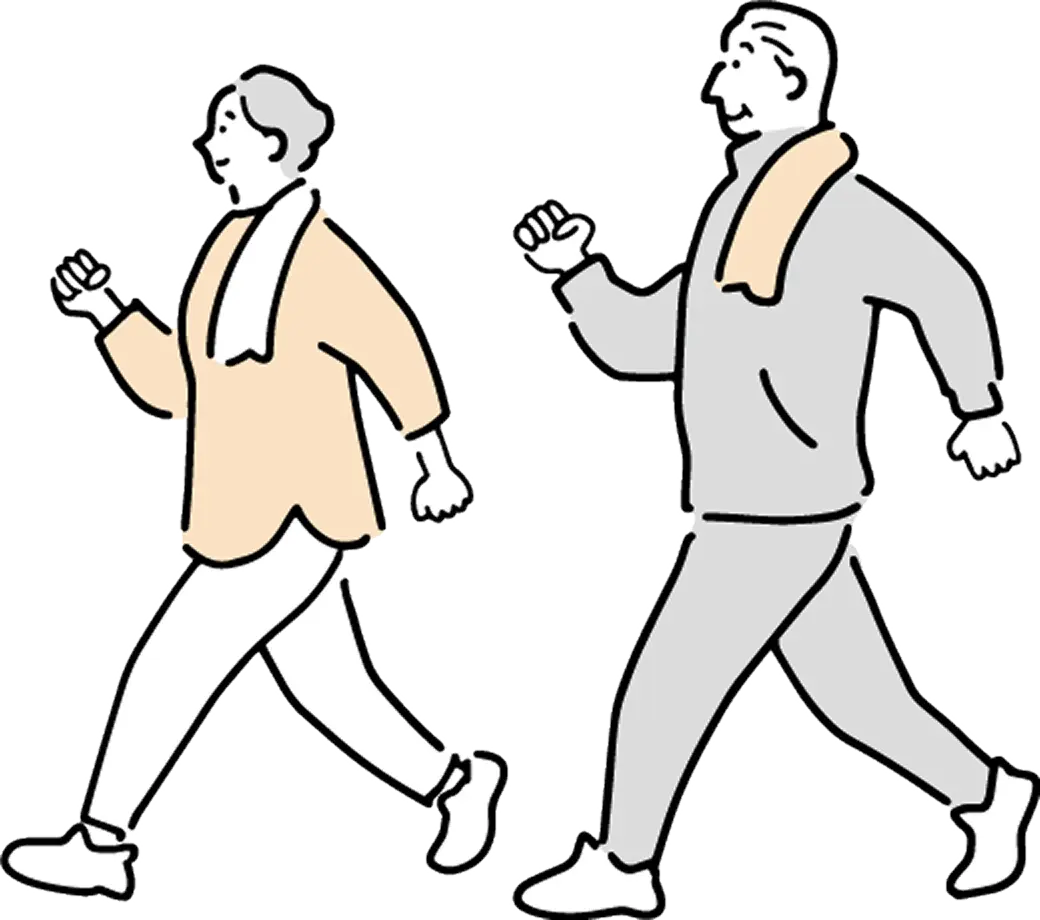 女性と男性がウォーキングしている様子のイラスト